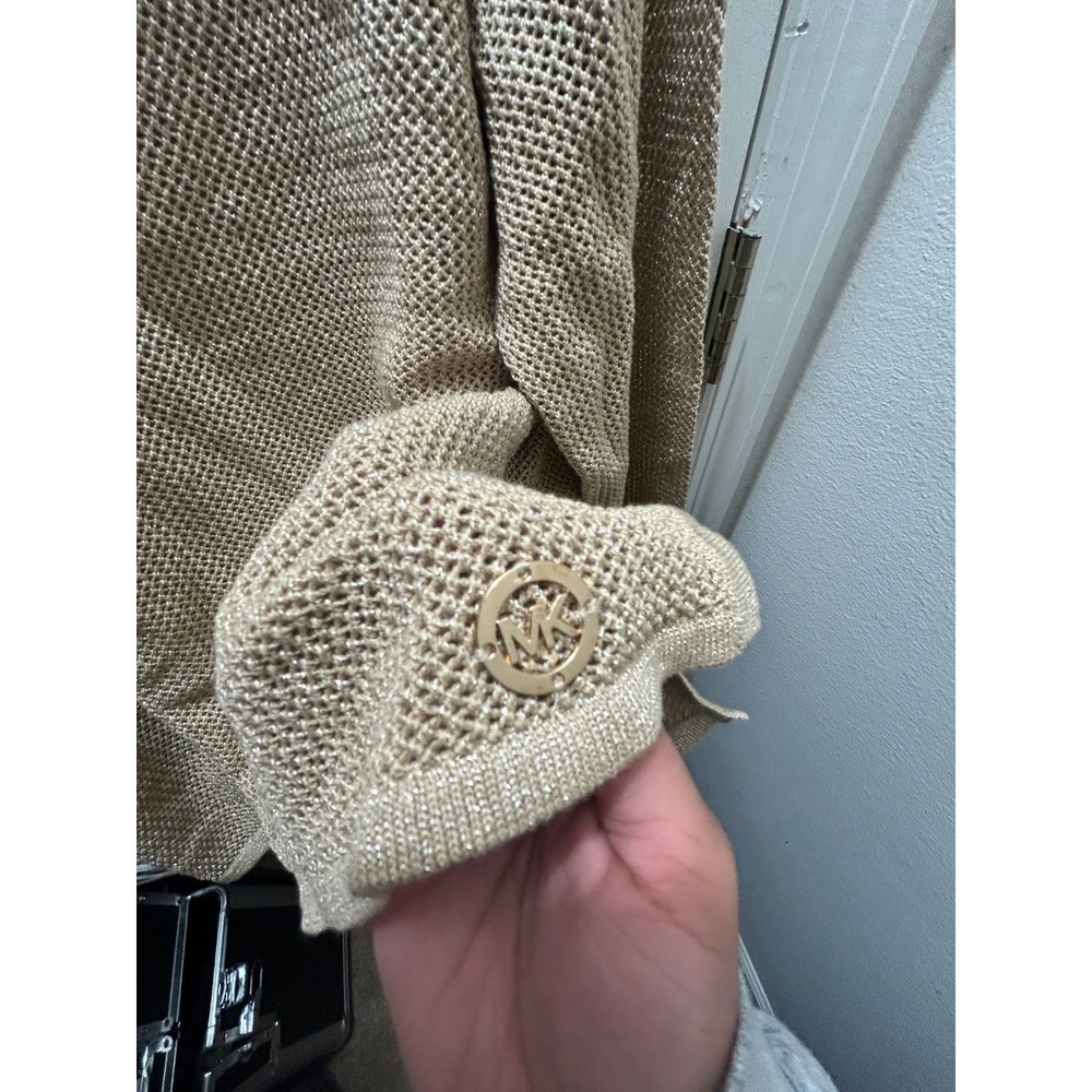 Michael Michael Kors XL Gold Metallic Open Knit Sweater Lightweight Shimmer Top - Picture 4 of 6